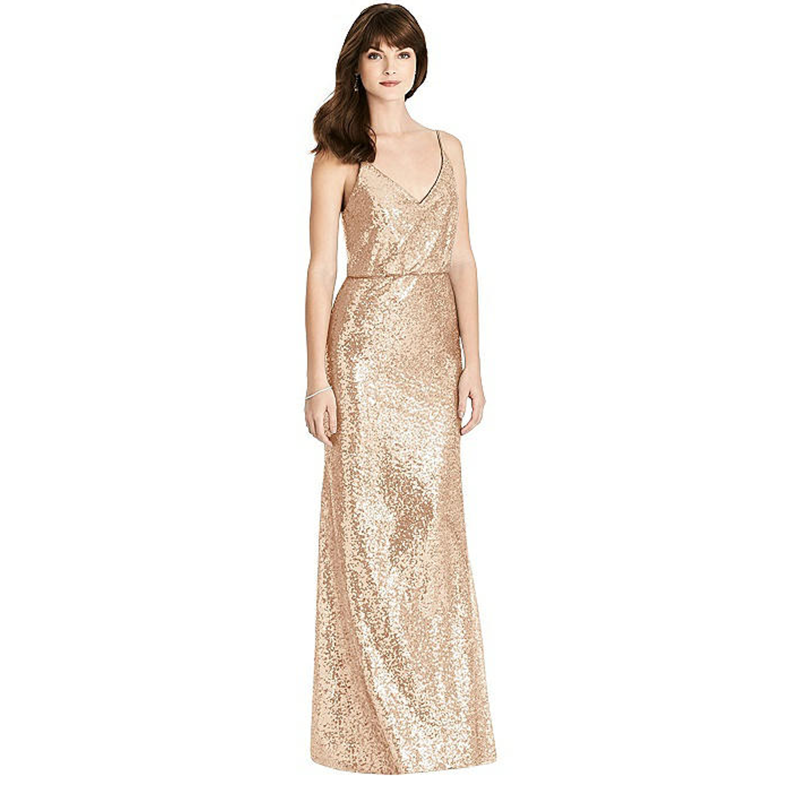 New After Six Women's 16 Elle Sequin Spaghetti Strap Rose Gold Maxi Dress J1-16
